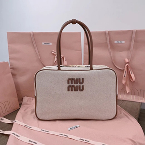 MIUMIU スーパーコピー ミュウミュウ ランウェイ キャンバスxレザー トップハンドルバッ（5BB163_2CRN_F062F_V_OOO）