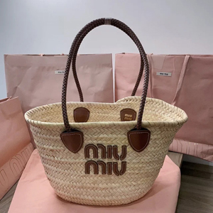 MIUMIU スーパーコピー ミュウミュウ パルメット トートバッグ ベージュ/コニャック（5BG206_2DDH_F0A5T_V_SLO）