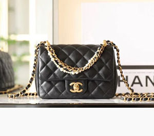 CHANEL シャネル スーパーコピー パールチェーン ミニ フラップ バッグ ブラック（AS4385 B15773 94305）