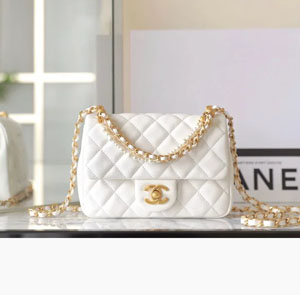 CHANEL シャネル スーパーコピー パールチェーン ミニ フラップ バッグ ホワイト（AS4385）