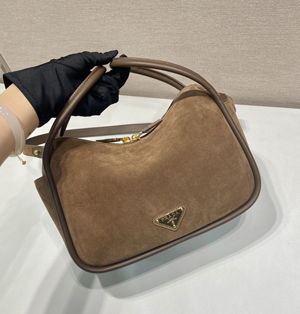 PRADA スーパーコピー プラダ スエード ハンドバッグ ダークブラウン（1BA451_2C4S_F0324_V_OVO）