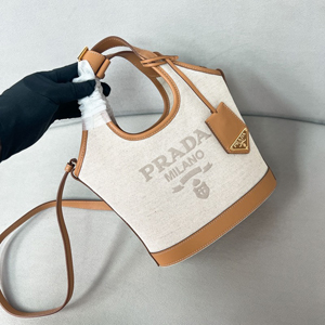 PRADA スーパーコピー プラダ リネンブレンドxレザー ミニバックルバッグ ナチュラル（1BE074_2DLI_F0018_V_OAH）