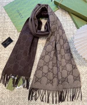 グッチ スーパーコピー GUCCI GG カシミア スカーフ ダークブラウン＆ベージュ（?764634 3G344 9764）