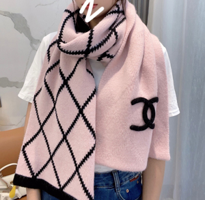 【CHANEL】シャネル スーパーコピー CCロゴ カシミヤマフラー ピンク＆ブラック（AAA326 B17628）