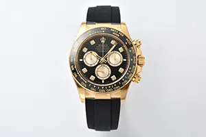 CLEAN ロレックス デイトナ126518LN 40mm イエローゴールド ダイヤモンド入りブラックダイアル セラミックベゼル ラバーベルト クローンCal.4131ムーブメント