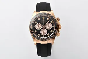 CLEAN ロレックス デイトナ126515LN 40mmローズゴールド ダイヤモンド入りブラックダイアル セラミックベゼル ラバーベルト クローンCal.4131ムーブメント