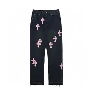 Chrome Hearts Washed Cross Denim Pants クロムハーツ ウォッシュド クロス デニムパンツ ブラック/ピンク（Chrome Hearts 451）