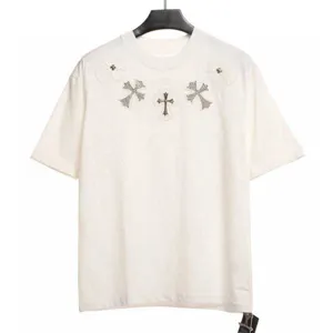 Chrome Hearts Line Stone Silver925 Cross Tee クロムハーツ ラインストーン シルバー925 クロス Tシャツ ホワイト（Chrome Hearts 426）
