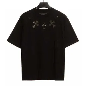 Chrome Hearts Line Stone Silver925 Cross Tee クロムハーツ ラインストーン シルバー925 クロス Tシャツ ブラック（Chrome Hearts 427）