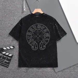 CHROME HEARTS Rhinestone Horseshoe Logo T-Shirt Black クロムハーツ ラインストーン ホースシュー ロゴウォッシュ加工のダメージ加工Tシャツ ブラック（Chrome Hearts 511）