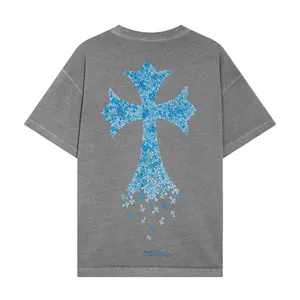 Chrome Hearts Blue Cross Print T-Shirt クロムハーツ バック ブルー プリント Tシャツ グレー（Chrome Hearts 485）