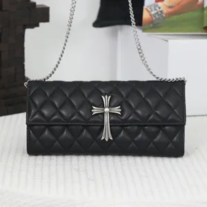 クロムハーツ シルバークロス キルティングレザークラッチバッグ ブラック（Chrome Hearts018）