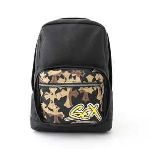 クロムハーツxマティ ボーイ セブンスグレード カモレザー クロスパッチ ブラック バックパック（Chrome Hearts002）