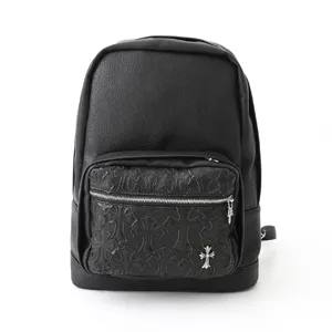 クロムハーツ ブラック セブンスグレード レザー クロスパッチ バックパック（Chrome Hearts001）