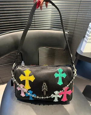 クロムハーツ ブラックレザー チキンナゲットバッグ マルチカラークロスパッチワーク (Chrome Hearts015)