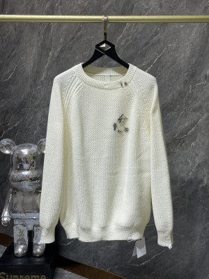 Chrome Hearts (クロムハーツ) 秋冬ニットセーター クロス金属装飾＋ダメージ加工 ウール混紡 ラグラン袖