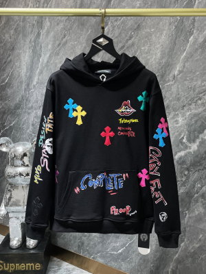Chrome Hearts (クロムハーツ) 2025秋冬新作 フーディー 彩色クロス レザーパッチワーク 手描きグラフィティ パーカー