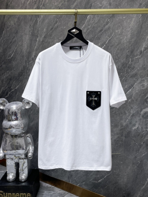 Chrome Hearts (クロムハーツ) 2025SS 新作 クロスレザーポケット＆ハンドメイドスタッズ プレミアムTシャツ（ホワイト）