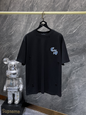Chrome Hearts (クロムハーツ) 2025SS 新作 春夏 ウォッシュド加工 ヘビーウェイト ビッグホースシュー パッチワーク Tシャツ